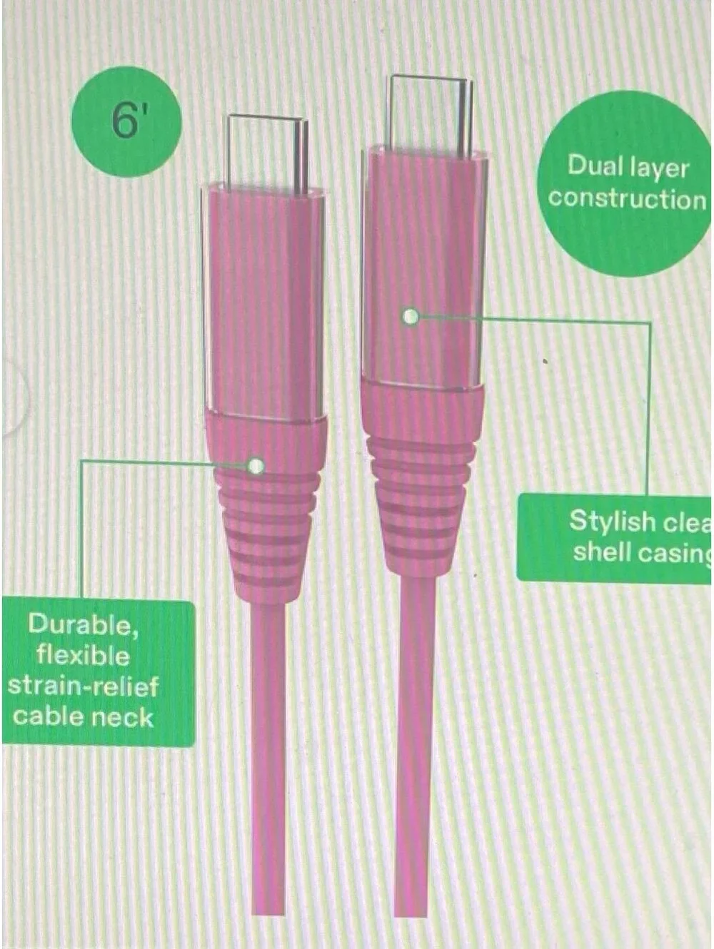 Onn 6ft USBC-C to USBC-C Charging Cable Pink